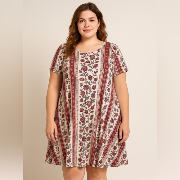 LuLaRoe Dresses & Skirts - LuLaRoe Floral Stripe Short Sleeve Swing Dress – Size Large